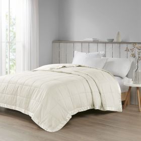 Oversized Down Alternative Blanket with Satin Trim Ivory Full/Queen