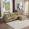 Corduroy 3-seater sofa with 1 footrest, L-shaped double sofa with ottoman for small living rooms, Tan corduroy sofa