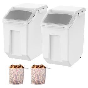 Ingredient Storage Bin, 2 x 15L Dispenser Bin with 2 Measuring Cups, Attachable Casters and Airtight Lid, 2 Pcs/Set Dog Pet Food Storage Container