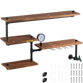 Pipe Shelving, Industrial Floating Shelves with 4-Tier Solid Wood Planks, Modern Rustic Floating Shelves Wall Mounted