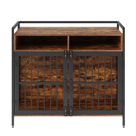 Furniture Style Dog Crate with Storage, 41 inch Dog Crate Furniture Large Breed with Double Doors, Wooden Dog Cage for Large/Medium Dog Indoor