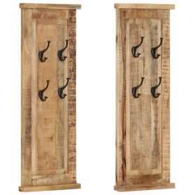 Coat Rack Set of 2 Brown Solid mango wood Medium