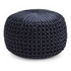 Renee 20 inch Wide Round Pouf in Navy Velvet