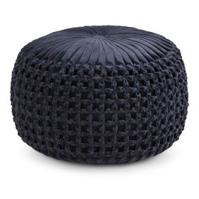 Renee 20 inch Wide Round Pouf in Navy Velvet
