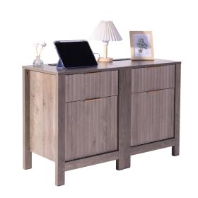 Farmhouse End Table Set of 2, Nightstand with Charging Station, 3 Tiers Side Table with Storage Cabinet and 2 Drawers