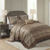 5 Piece Reversible Jacquard Bedspread Set Brown/Gold Queen