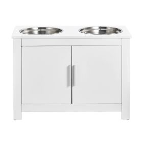 Pet Feeding Station with 2 Stainless Steel Bowls, Elevated Dog Bowls with Storage, Dog Food Storage and Feeder Station with Storage Cabinet