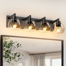 Industrial Bathroom Vanity Light,4-Light Bathroom Lights Over Mirror with Clear Glass Globe Shade and Metal Base
