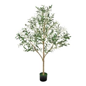 5FT Artificial Olive Tree with Black Pot, Tall Fake Tree with Natural Wood Trunk & Realistic Green Leaves and Fruits, Indoor Faux Plant for Home