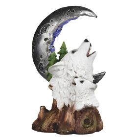 7.75"H LED Wolf Hawling on Moon Figurine Home Decor Gift