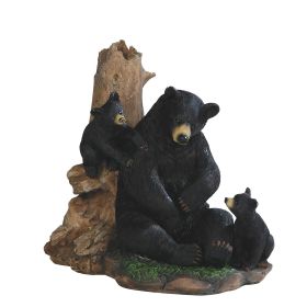 6.5"H Black Bear with Cubs Lying on Tree Figurine Home Decor Gift