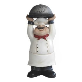 14"H Chef Holding Welcome to My Kitchen Tray Dining Room Accessory Figurine Home Decor Gift