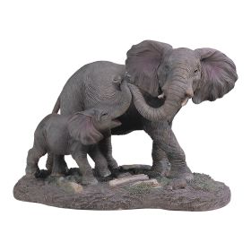 9"H Elephant Mother and Baby with Trunk Up Figurine Home Decor Gift