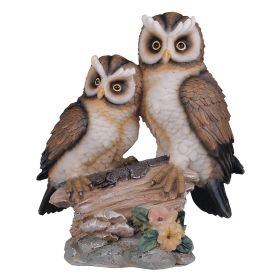 4.5"W Owl Couple Standing on Tree Trunk Figurine Home Decor Gift