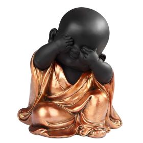 6"H See No Evil Little Buddhist Monk in Golden and Black Figurine Home Decor Gift