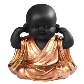 6"H Hear No Evil Little Monk in Gold and Black Figurine Home Decor Gift
