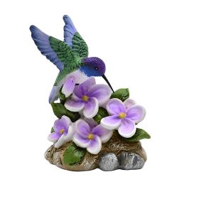 5"H Hummingbird on Purple Flowers Figurine Home Decor Gift