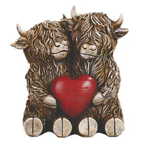 5"H Highland Cow Couple with Heart Figurine Home Decor Gift