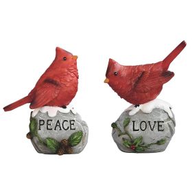 2-PC Set 4.75"H Cardinal on Stone Figurine Home Decor Gift