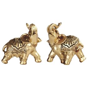 2-PC Miniature Gold Elephant with Tattoo 3.5"H Figurine Set Home Decor Gift