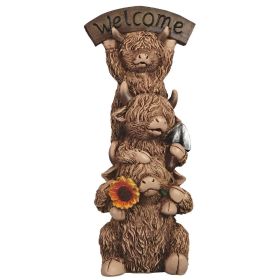 8.75"H 3-Stack Highland Cow Figurine Home Decor Gift