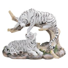 9"W White Tiger Couple Figurine Home Decor Gift