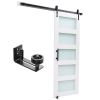 Sliding Barn Door, 30 x 84 inch, High-Strength MDF Panel and Glass, Barn Door with Hardware Kit, Water-Proof PVC Surface, Easy to Install, H-Frame