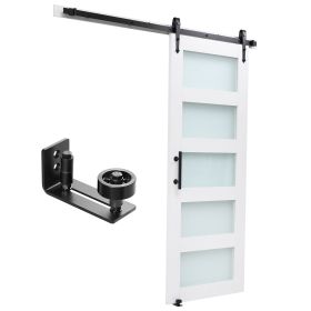 Sliding Barn Door, 30 x 84 inch, High-Strength MDF Panel and Glass, Barn Door with Hardware Kit, Water-Proof PVC Surface, Easy to Install, H-Frame