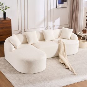 Boneless L-Shape Sectional Sofa with Curved Chaise,White Modular Chenille Compression Couch,30D High-Density Foam