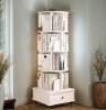 Rotating Bookshelf with Drawer, 360 Display 5 Tier Corner Bookshelf for Small Space, Floor Standing Bookcase Storage Rack