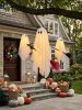 Halloween Decorations Outdoor, 3 Pack Hanging Light Up Ghosts on Brooms Lighted Flying Ghost Family Decor, Floating Gauze Ghost for Tree, Porch, Yard