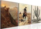 Western Cowboy Wall Art Set of 3, Vintage Southwestern Wall Decor Painting