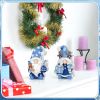 2 Pcs Winter Christmas Gnomes Figurines, Rustic Scandinavian Nordic Elf Figurine Wooden Snowy Blue Gnome Decoration Set