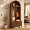 Arched Top Hall Tree with Bench and Shoe Storage,mudroom bench with storage,70.3"Arch Coat Rack with 4 Metal Hooks and 2 Fluted Doors
