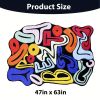 Thick Soft Velvet Colorful Letter Design Area Mat - Twisted Shape, Abstract Patterns in Blue, Green, Red, Yellow & More, Plush Polyester Blend