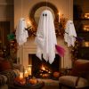 Halloween Decorations Outdoor, 3 Pack Hanging Light Up Ghosts on Brooms Lighted Flying Ghost Family Decor, Floating Gauze Ghost for Tree, Porch, Yard