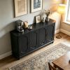 Black Farmhouse Sideboard Buffet Cabinet, 4 Door Vintage Storage Credenza with Decorative Curved Raised Panel Doors