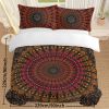 3 pcs Bohemian Mandala Duvet Set, Red Orange Black Floral Mandala Bedding Set, Double-Sided Boho Ethnic Bedspread with Pillow Shams