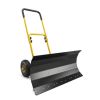 29 Inch Metal Snow Pusher with Wheels Adjustable Handle 5 Angle Blade Snow Shovel for Driveway Yellow
