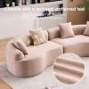 LY-025 Modular Sleeper Sectional Sofa, 4-Seater with Wood Grain Chenille Fabric, Warm Beige Convertible Sofa Bed