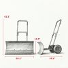 29 Inch Metal Snow Pusher with Wheels Adjustable Handle 5 Angle Blade Snow Shovel for Driveway Yellow