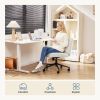 PU leather Armless Office Chair Criss Cross Legged Chair with Wheels, Beige