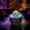 Halloween Skull Mist Cauldron Decor, Resin Witch Cauldron with Built-in Mist Maker & Green LED Lights