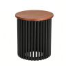 Mid-Century Modern Round Coffee Table, Natural Acacia Wood Side Table with Walnut Wood-Grain Finish