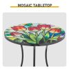 14 Inch Tulip Mosaic Side Table, Round Iron Top with Butterfly Legs, Indoor Outdoor Accent End Table