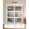 Sliding Closet Door, 72" (Double 37") x 80", 3-Lite Frosted Glass Bypass Sliding Doors with Hardware Kit & Floor Guide