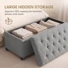 Large Storage Ottoman Bench, End of Bed Bench with Tufted Linen-Look Fabric, Light Gray