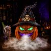 Halloween Witch Hat Pumpkin Decor with Mist Maker, Plug-in Cool Fogger & Golden LED Glowing Eyes