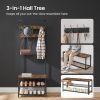 3-in-1 Industrial Hall Tree with Shoe Storage Bench, Rustic Walnut & Black
