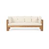 Outdoor Extendable Acacia Wood 3 Seater Sofa, Upholstered Cushion Couch, Daybed Sofa Chair, Spacious Seating Lounge Chair